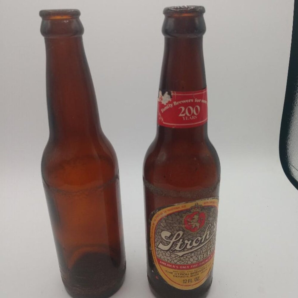 Vintage Stroh's Bohemian Style Empty Beer Bottle with 200 years label on Neck